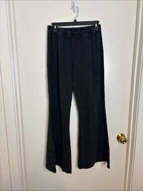 Black Elastic-Waist Flare Pants